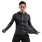 Large Size Men Run Jackets Fitness Sports Coat Soccer Football Training Gym corset hooded Breathable Quick Dry Reflective zipper - Dollarwoods