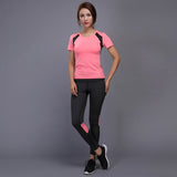Sexy Yoga Set sports wear for women gym TShirt + Pants Breathable Gym Workout Clothes Compressed Yoga Leggings Sport Suit - Dollarwoods