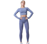 Women Vital Seamless Yoga Set Gym Clothing Fitness Leggings+Cropped Shirts Sport Suit - Dollarwoods