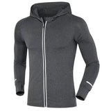Large Size Men Run Jackets Fitness Sports Coat Soccer Football Training Gym corset hooded Breathable Quick Dry Reflective zipper - Dollarwoods
