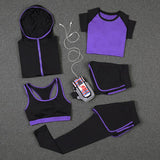 5 PCS Women Yoga Set for Running T-Shirt Tops Sports Bra Vest Fitness Pants Short sleeve Shorts Pant Gym Workout Sports Suit Set - Dollarwoods