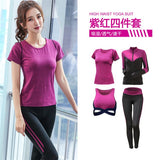 5 pieces sets coat+t shirt+bra+shorts+leggings women yoga clothing quick dry outdoor sports running fitness gym ropa deportiva - Dollarwoods
