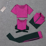 5 pieces sets coat+t shirt+bra+shorts+leggings women yoga clothing quick dry outdoor sports running fitness gym ropa deportiva - Dollarwoods