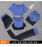 5 pieces sets coat+t shirt+bra+shorts+leggings women yoga clothing quick dry outdoor sports running fitness gym ropa deportiva - Dollarwoods