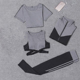 5 pieces sets coat+t shirt+bra+shorts+leggings women yoga clothing quick dry outdoor sports running fitness gym ropa deportiva - Dollarwoods