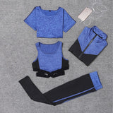 5 pieces sets coat+t shirt+bra+shorts+leggings women yoga clothing quick dry outdoor sports running fitness gym ropa deportiva - Dollarwoods