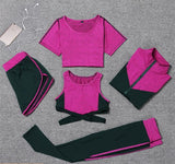 5 pieces sets coat+t shirt+bra+shorts+leggings women yoga clothing quick dry outdoor sports running fitness gym ropa deportiva - Dollarwoods