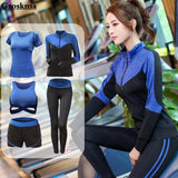 5 pieces sets coat+t shirt+bra+shorts+leggings women yoga clothing quick dry outdoor sports running fitness gym ropa deportiva - Dollarwoods