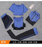 5 pieces sets coat+t shirt+bra+shorts+leggings women yoga clothing quick dry outdoor sports running fitness gym ropa deportiva - Dollarwoods