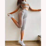 Athletic Clothes Women Seamless Long Sleeve Crop Top Yoga Leggings Set Sports Fitness Suits Gym Active Wear L - Dollarwoods