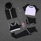 5 PCS Women Yoga Set for Running T-Shirt Tops Sports Bra Vest Fitness Pants Short sleeve Shorts Pant Gym Workout Sports Suit Set - Dollarwoods