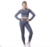 Women Vital Seamless Yoga Set Gym Clothing Fitness Leggings+Cropped Shirts Sport Suit - Dollarwoods