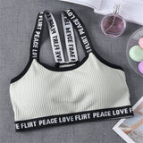 Sports Bra One Size High Elastic Stretch Sports Top Bra Cotton Letters Sports Wear For Women Gym Yoga Bra Running Tops Fitness - Dollarwoods