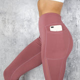 Pocket Solid Sport Yoga Pants High Waist Mesh Sport Leggings Fitness Women Yoga Leggings Training Running Pants Sportswear Women - Dollarwoods