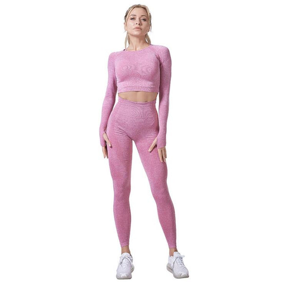 Women Vital Seamless Yoga Set Gym Clothing Fitness Leggings+Cropped Shirts Sport Suit - Dollarwoods