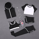 5 PCS Women Yoga Set for Running T-Shirt Tops Sports Bra Vest Fitness Pants Short sleeve Shorts Pant Gym Workout Sports Suit Set - Dollarwoods