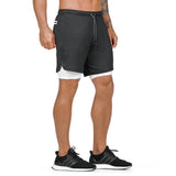 Men's 2 in 1 Joggers Shorts Security Pockets Leisure Sporting Shorts Built-in Pockets Hips Hiden Zipper Pockets Fitness Shorts - Dollarwoods