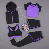 5 PCS Women Yoga Set for Running T-Shirt Tops Sports Bra Vest Fitness Pants Short sleeve Shorts Pant Gym Workout Sports Suit Set - Dollarwoods