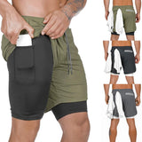 Men's 2 in 1 Joggers Shorts Security Pockets Leisure Sporting Shorts Built-in Pockets Hips Hiden Zipper Pockets Fitness Shorts - Dollarwoods