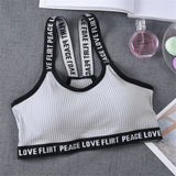 Sports Bra One Size High Elastic Stretch Sports Top Bra Cotton Letters Sports Wear For Women Gym Yoga Bra Running Tops Fitness - Dollarwoods