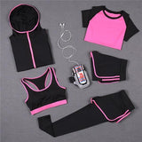 5 PCS Women Yoga Set for Running T-Shirt Tops Sports Bra Vest Fitness Pants Short sleeve Shorts Pant Gym Workout Sports Suit Set - Dollarwoods