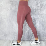 Pocket Solid Sport Yoga Pants High Waist Mesh Sport Leggings Fitness Women Yoga Leggings Training Running Pants Sportswear Women - Dollarwoods