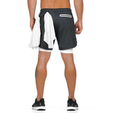 Men's 2 in 1 Joggers Shorts Security Pockets Leisure Sporting Shorts Built-in Pockets Hips Hiden Zipper Pockets Fitness Shorts - Dollarwoods