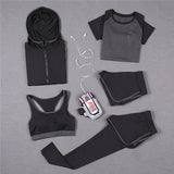 5 PCS Women Yoga Set for Running T-Shirt Tops Sports Bra Vest Fitness Pants Short sleeve Shorts Pant Gym Workout Sports Suit Set - Dollarwoods