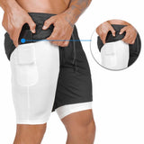 Men's 2 in 1 Joggers Shorts Security Pockets Leisure Sporting Shorts Built-in Pockets Hips Hiden Zipper Pockets Fitness Shorts - Dollarwoods