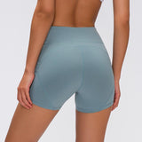 Anti-sweat Plain Sport Athletic Shorts Women High Waisted Soft Cotton Feel Fitness Yoga Shorts with Two Side Pocket - Dollarwoods