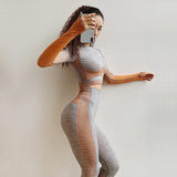Athletic Clothes Women Seamless Long Sleeve Crop Top Yoga Leggings Set Sports Fitness Suits Gym Active Wear L - Dollarwoods
