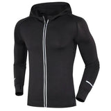 Large Size Men Run Jackets Fitness Sports Coat Soccer Football Training Gym corset hooded Breathable Quick Dry Reflective zipper - Dollarwoods