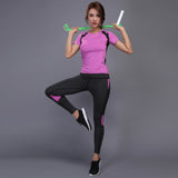 Sexy Yoga Set sports wear for women gym TShirt + Pants Breathable Gym Workout Clothes Compressed Yoga Leggings Sport Suit - Dollarwoods