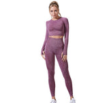 Women Vital Seamless Yoga Set Gym Clothing Fitness Leggings+Cropped Shirts Sport Suit - Dollarwoods