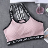 Sports Bra One Size High Elastic Stretch Sports Top Bra Cotton Letters Sports Wear For Women Gym Yoga Bra Running Tops Fitness - Dollarwoods
