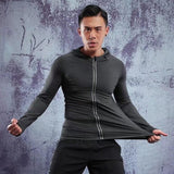 Large Size Men Run Jackets Fitness Sports Coat Soccer Football Training Gym corset hooded Breathable Quick Dry Reflective zipper - Dollarwoods