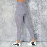 Pocket Solid Sport Yoga Pants High Waist Mesh Sport Leggings Fitness Women Yoga Leggings Training Running Pants Sportswear Women - Dollarwoods