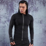 Large Size Men Run Jackets Fitness Sports Coat Soccer Football Training Gym corset hooded Breathable Quick Dry Reflective zipper - Dollarwoods