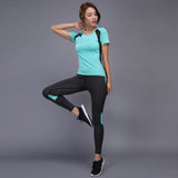 Sexy Yoga Set sports wear for women gym TShirt + Pants Breathable Gym Workout Clothes Compressed Yoga Leggings Sport Suit - Dollarwoods