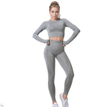 Women Vital Seamless Yoga Set Gym Clothing Fitness Leggings+Cropped Shirts Sport Suit - Dollarwoods