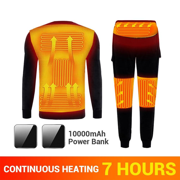 Winter Heated Underwear Fleece Lined Heating Thermal Underwear Set USB Electric Heated T-Shirts & Pants Battery Powered Ski Wear - Dollarwoods