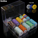 100/200Pieces Poker Chips Set With Box 14g Clay/Ceramic Chips Set Texas Hold'em Poker Chips Casino Coins - Dollarwoods