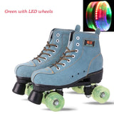 Japy Artificial Leather Roller Skates Green Double Line Skates Men Adult Two Line Skating Shoes Patines With Black PU 4 Wheels - Dollarwoods