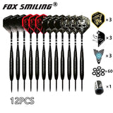 Fox Smiling 12PCS 18/22/23g Steel Tip Darts With Aluminum Nylon Shaft With 9PCS Flights，60PCS Rubber O Ring, 1PCS sharpener - Dollarwoods