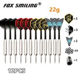 Fox Smiling 12PCS 18/22/23g Steel Tip Darts With Aluminum Nylon Shaft With 9PCS Flights，60PCS Rubber O Ring, 1PCS sharpener - Dollarwoods